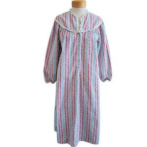 Vintage Lanz of Salzburg Tyrolean Floral Logo Cotton Flannel Long Sleeve Gown S